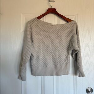 2 for $15 sale: Sage + Stone beige assymetrical boatneck collar ribbed sweater